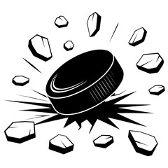 Ice Hockey Puck Silhouette with Motion Splash Effect