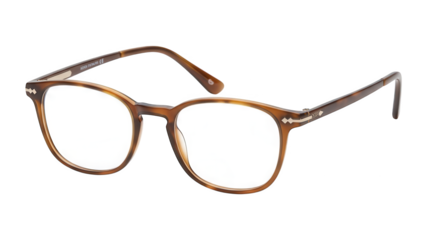 Fashionable tortoise shell eyeglasses with clear lenses rest on black.