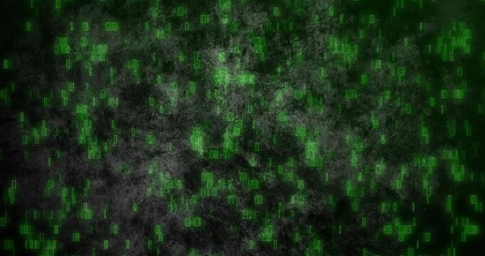 On start green glyphs drifting intensifying as cracks stretching and fading into digital rain