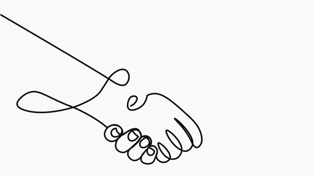One line drawing handshake, animation with alpha channel.
