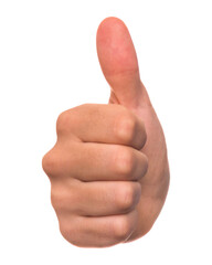 hand making thumb up gesture. Close-up of positive sign, like, agreement and good concept