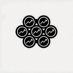Seven circular icons featuring upward trending arrows symbolizing growth and progress arranged in a cluster