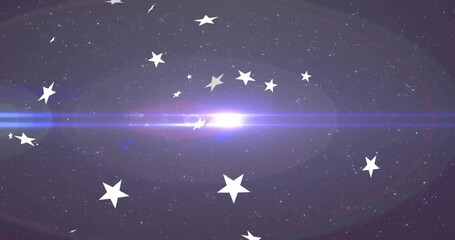 Opening on dark purple void stars drifting inward around pulsing lens flare with horizontal streaks - Powered by Adobe