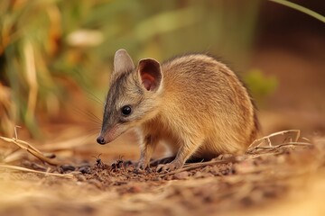 Bandicoot Foraging for Ants in the Soil of a Field.