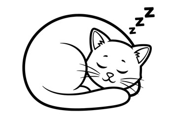 Sleeping Cat Cartoon Line Drawing