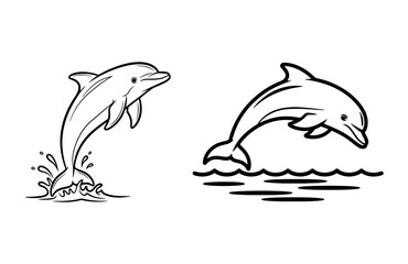 Dolphin Jumping from Water Line Art