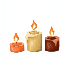 burning candles hand drawn watercolor vector illustration
