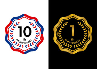 アニバーサリーエンブレムセット、ゴールドとトリコロールの記念バッジデザイン
