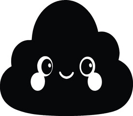 Cute black Cloud vector illustration on a white background with a funny paw and heart design