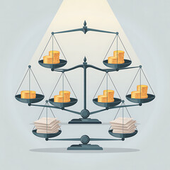 Conceptual illustration of a complex weighing scale system representing balance and comparison of different food items