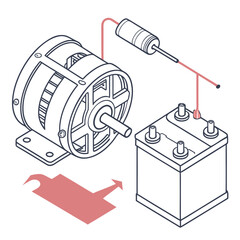 Schematic diagram of a generator connected to a battery