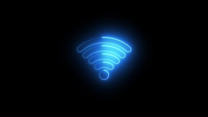 Abstract neon glowing wifi icon animation on black background. Neon digital wifi network icon concept. - Powered by Adobe