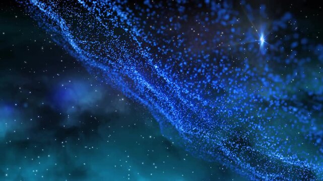 Bright star shining initiating wisps forming glowing ribbon drifting diagonally showing cosmic flow