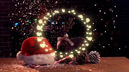 Confetti falling onto holiday centerpiece, heart lights pulsing shimmering creating festive decor - Powered by Adobe