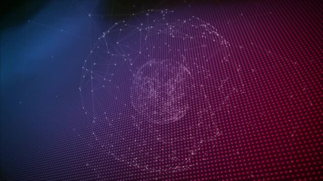Blue mist initiating point cloud forming wireframe globe pulsing ring orbiting visualizing data