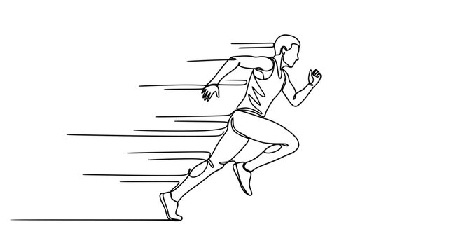 Single line drawing of a person running fast, minimalist motion art