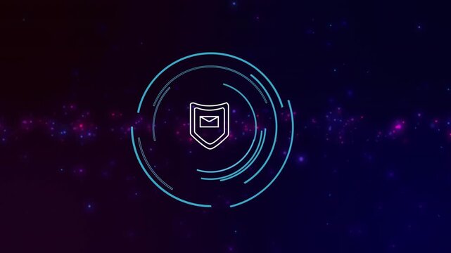 Particle opening, arcs drawing ring, envelope shield fading in, rings rotating pulsing for scanning