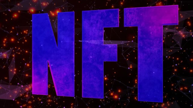 Animation starting with 3D NFT letters rotating and scaling, embers igniting to visualize branding