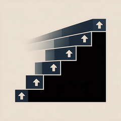 Abstract visual representation of upward progress and growth depicted as ascending steps with white arrows indicating direction