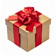 Obraz premium Golden Gift Box with Red Ribbon Bow Isolated on White Background