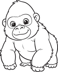 Obraz premium Adorable cartoon baby gorilla line art cute adorable animal wildlife drawing for kids coloring pages