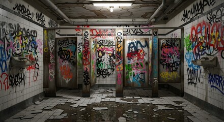 Abandoned Public Toilet with Graffiti