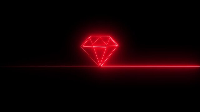 Abstract glowing of Diamond. Crystal jewel stone symbol for neon icon animation with back background.