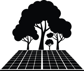Renewable Energy Silhouette Design Solar Panel with Trees and Eco Power