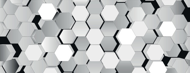 Geometric background with a modern style, featuring a white and gray hexagonal pattern. The background is white and gray with a 3D texture. 3D hexagon pattern background. Gray background vector.