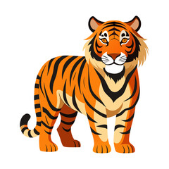 Obraz premium Illustration of a cartoon tiger standing with black stripes and orange fur for wildlife art