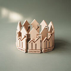 Conceptual representation of growing investments and financial success symbolized by upward arrows in a circular arrangement