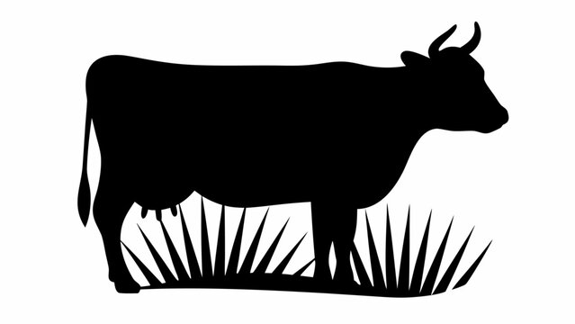 Cow silhouette grazes peacefully in field, minimalist farm animal design for logo or branding needs