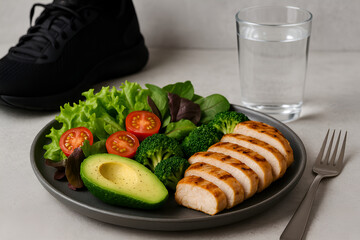 Post-Workout Keto Recovery: Nutritious Salad and Hydration for Enhanced Athletic Performance and Muscle Repair