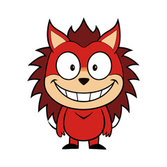 A cartoon red spiky creature with big eyes and a wide smile isolated on white background