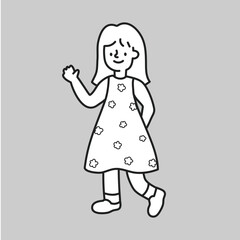 Happy girl flat line collage element vector