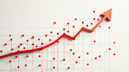 Rising trend in data visualization with upward arrow and red dots