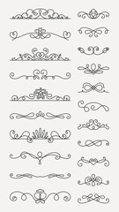 Obraz premium Elegant floral dividers, ornate and decorative, with intricate swirls and flourishes. Perfect for design, these floral dividers add a touch of elegance and style. Hand drawn ornament vector set.