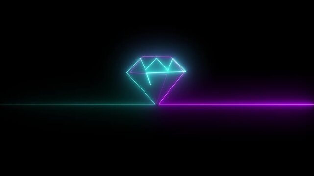 Abstract glowing of Diamond. Crystal jewel stone symbol for neon icon animation with back background.