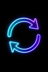 Neon arrows in a loop signify recycle, refresh, repeat, reload, or synchronization.