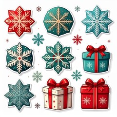Festive Christmas Ornament Assortment with Snowflakes and Gift Boxes
