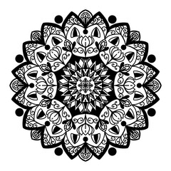 Mandala design, mandala art, nature mandala with floral and abstract lines. Black and white background with mandala design to textiles, henna painting and background for your art.