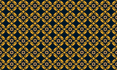 Luxurious seamless geometric pattern set featuring intricate traditional motifs, resembling high-end arabesque or sophisticated batik art. Rich gold details on a deep navy background. Ideal for formal