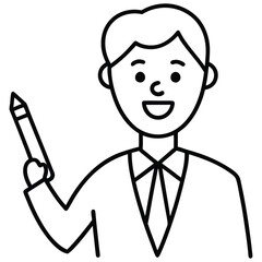 Cartoon businessman giving thumbs up holding a pen smiling in suit vector illustration