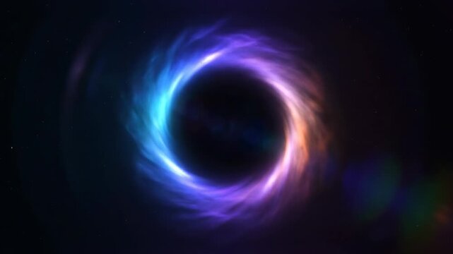 Mysterious Cosmic Dance: A stunning, artistic visualization of a black hole, showcasing a vortex of vibrant, radiant colors and the intense gravitational pull in the heart of the universe.