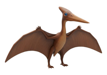 A prehistoric flying reptile with large wings stands alert.
