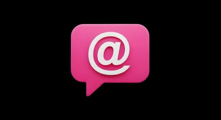 Bright pink chat bubble icon with white at symbol for communication and messaging