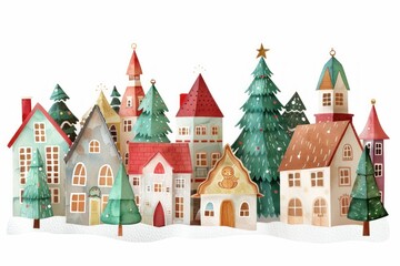 Fototapeta premium Whimsical Christmas village illustration