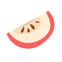 Apple slice flat vector illustration. Cute red fruit piece isolated on white background.