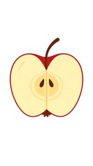 Fototapeta premium A vector illustration depicts a stylized half-cut red apple, revealing the inner structure and seeds on a white background