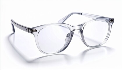 Fashionable eyewear with clear acetate frames for reading or style, shown in a studio shot on a white background with a reflection